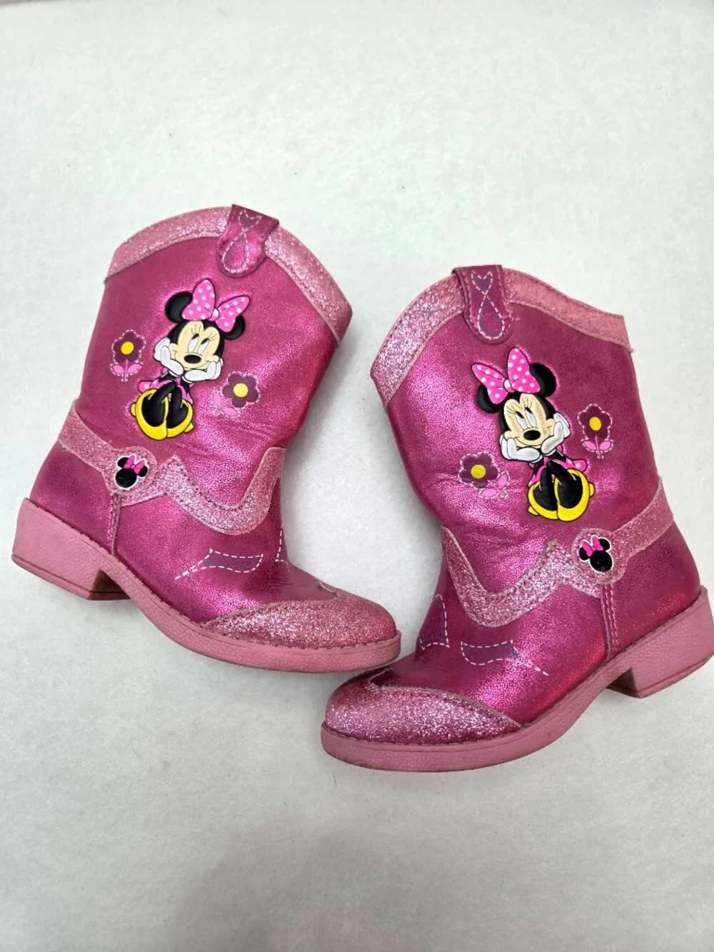 Disney Minnie Mouse Cowgirl Western Boots Pink Glitter Toddler Girls Size 8